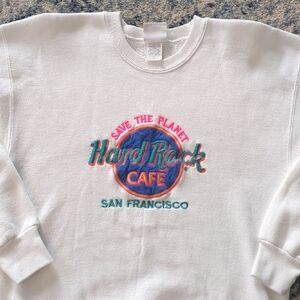 Hard Rock Cafe San Francisco Embroidered Neon White Sweatshirt M